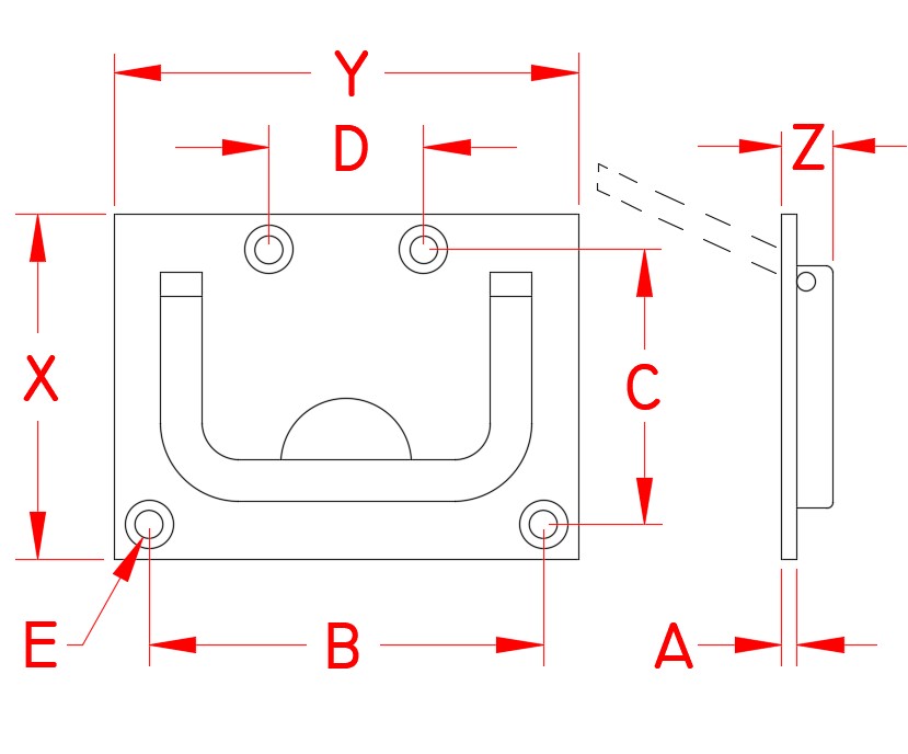 Stainless Steel Flush Lift Handle, S3851-0002, Line Drawing Stainless Steel Flush Lift Handle, S3851-0002, Line Drawing